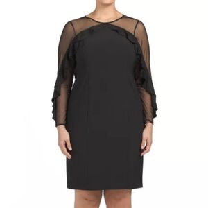 RM RICHARDS BLACK RUFFLE SHEATH DRESS womens XL long sleeve prom wedding